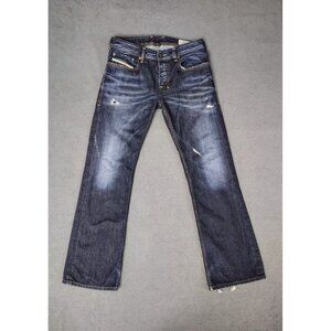 Diesel Jeans Mens (29x 30) Zatiny Bootcut Blue Dark Frayed Ankle Hem Distressed